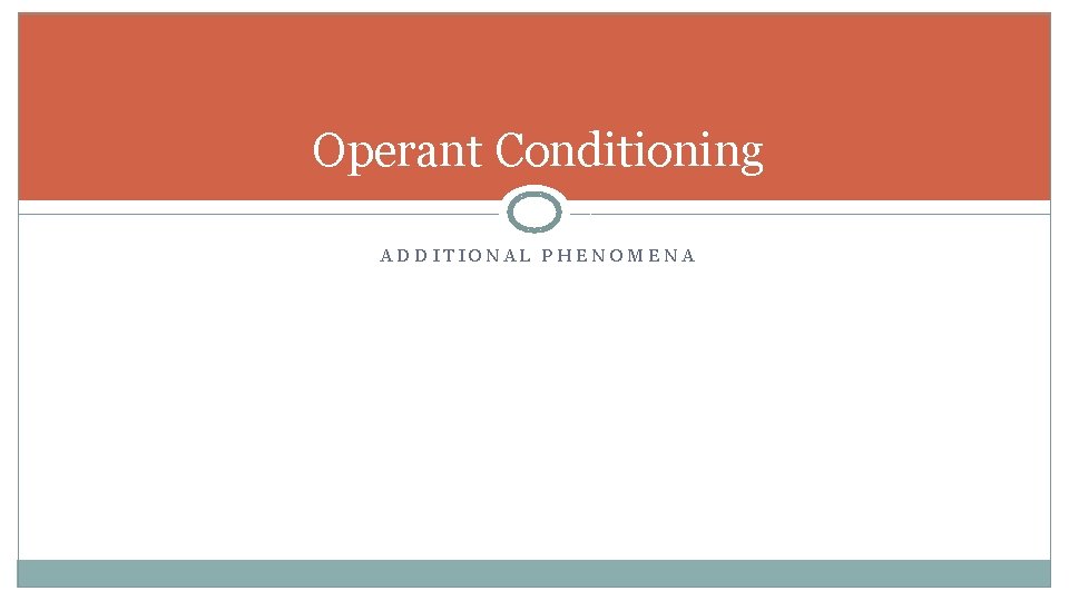 Operant Conditioning ADDITIONAL PHENOMENA 