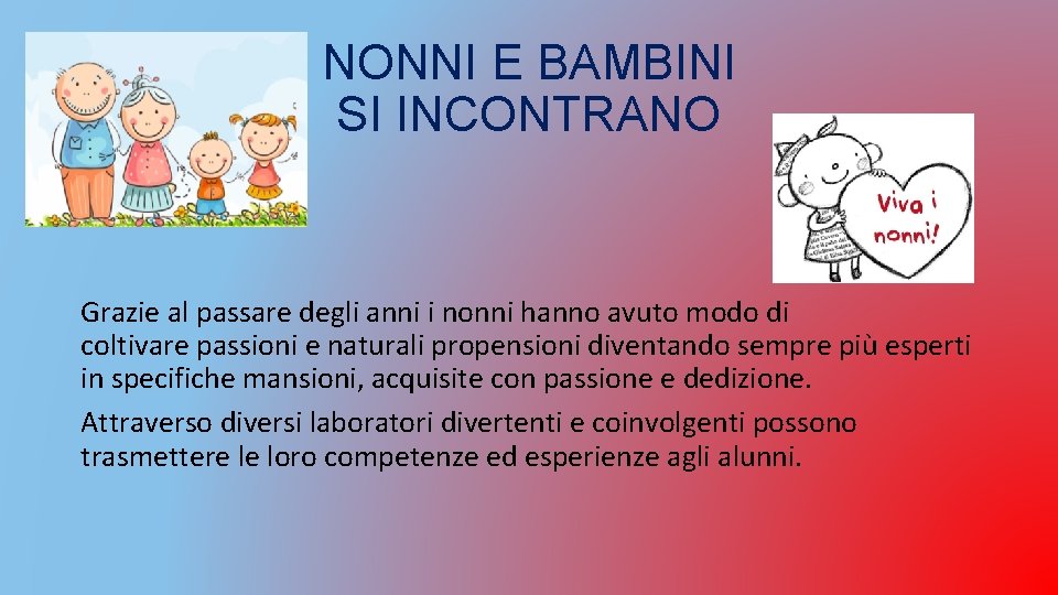 NONNI E BAMBINI SI INCONTRANO Grazie al passare degli anni i nonni hanno avuto