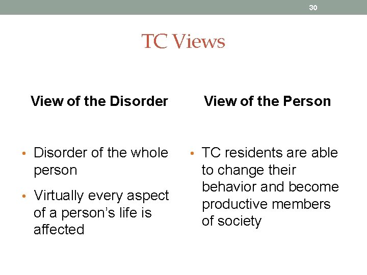 30 TC Views View of the Disorder • Disorder of the whole person •