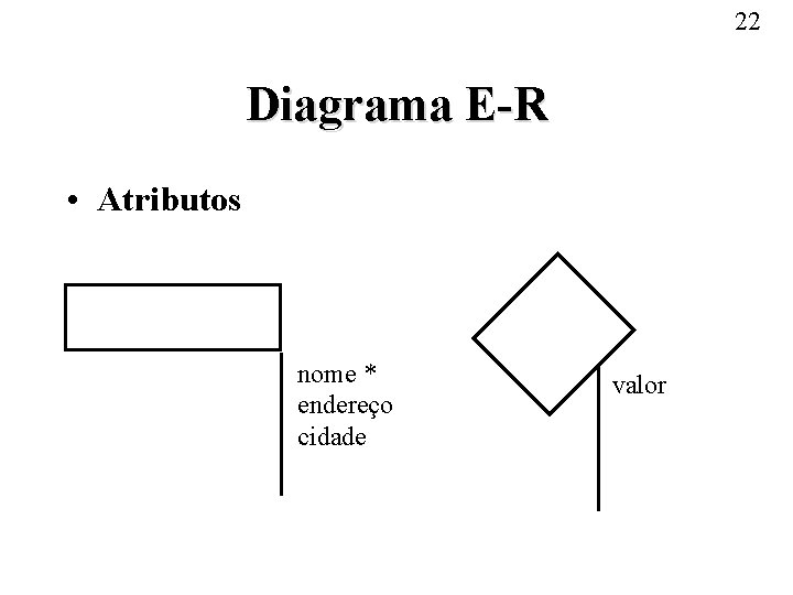 22 Diagrama E-R • Atributos nome * endereço cidade valor 