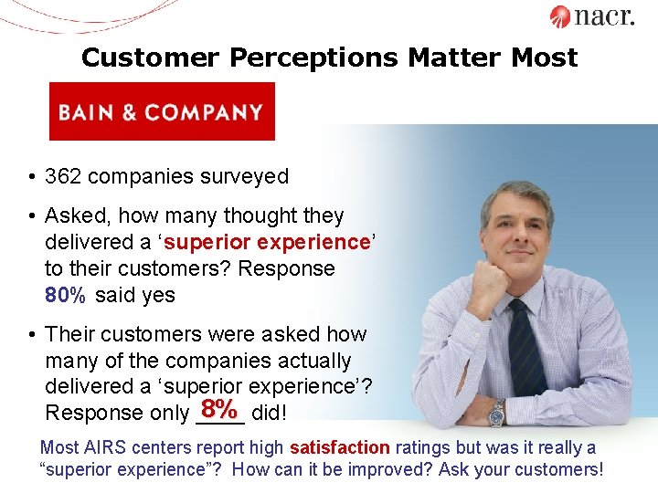 Customer Perceptions Matter Most • 362 companies surveyed • Asked, how many thought they