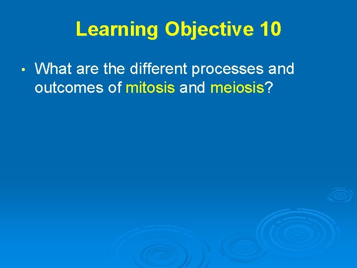 Learning Objective 10 • What are the different processes and outcomes of mitosis and