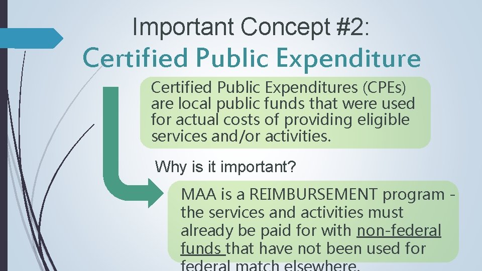 Important Concept #2: Certified Public Expenditures (CPEs) are local public funds that were used