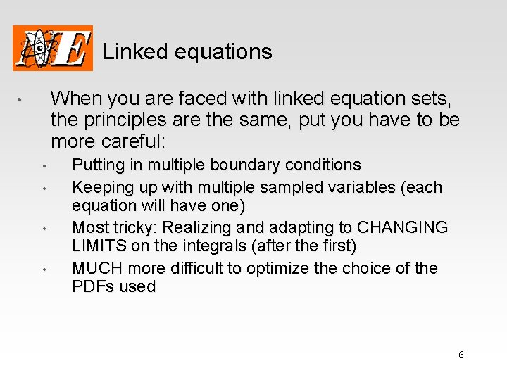 Linked equations When you are faced with linked equation sets, the principles are the