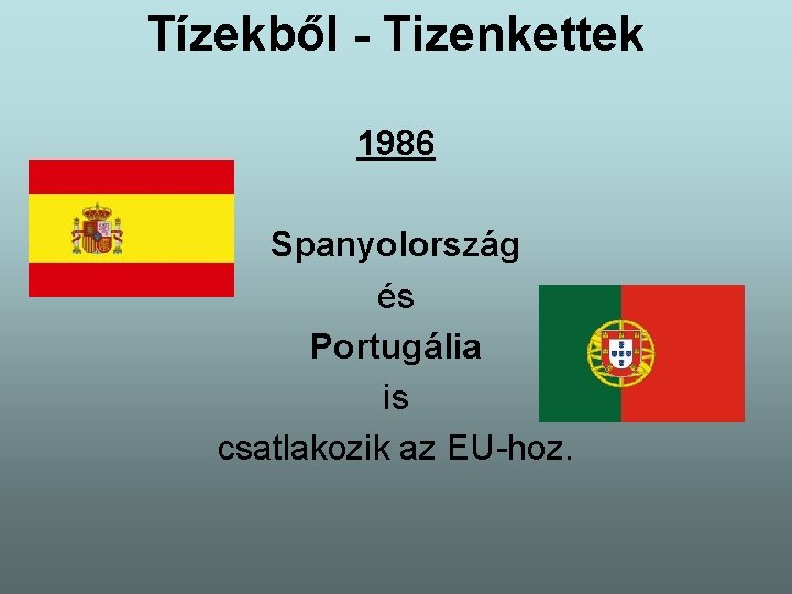 Tízekből - Tizenkettek 1986 Spanyolország és Portugália is csatlakozik az EU-hoz. 