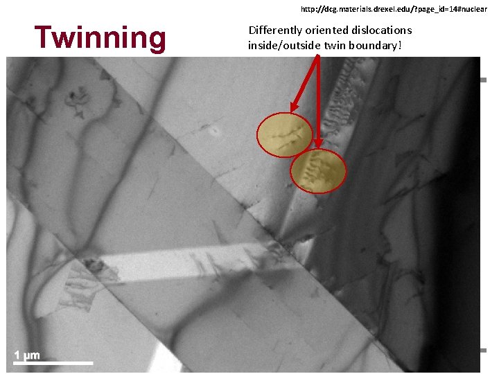http: //dcg. materials. drexel. edu/? page_id=14#nuclear Twinning Differently oriented dislocations inside/outside twin boundary! MIT