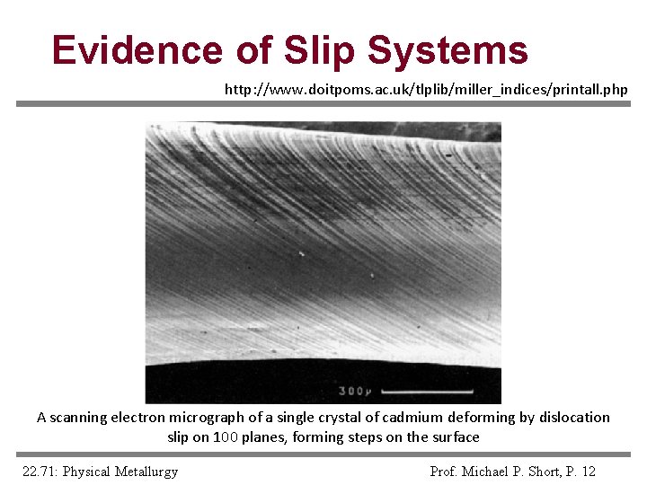 Evidence of Slip Systems http: //www. doitpoms. ac. uk/tlplib/miller_indices/printall. php A scanning electron micrograph