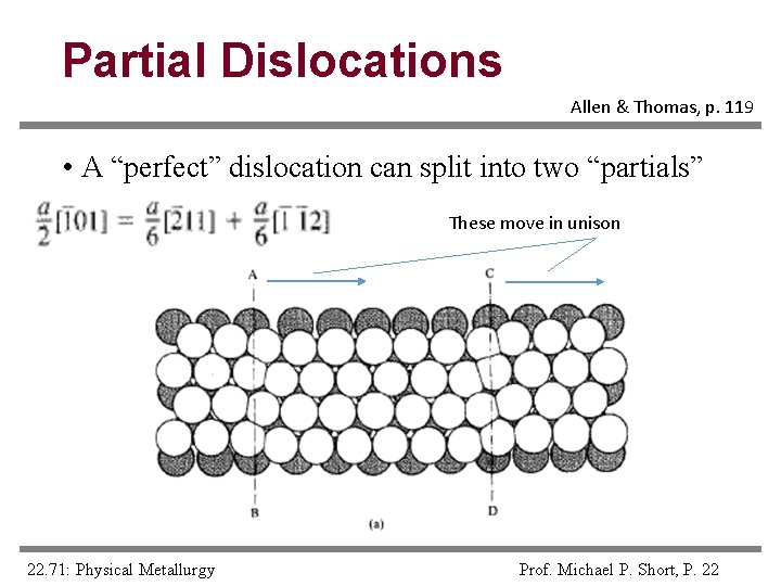 Partial Dislocations Allen & Thomas, p. 119 • A “perfect” dislocation can split into
