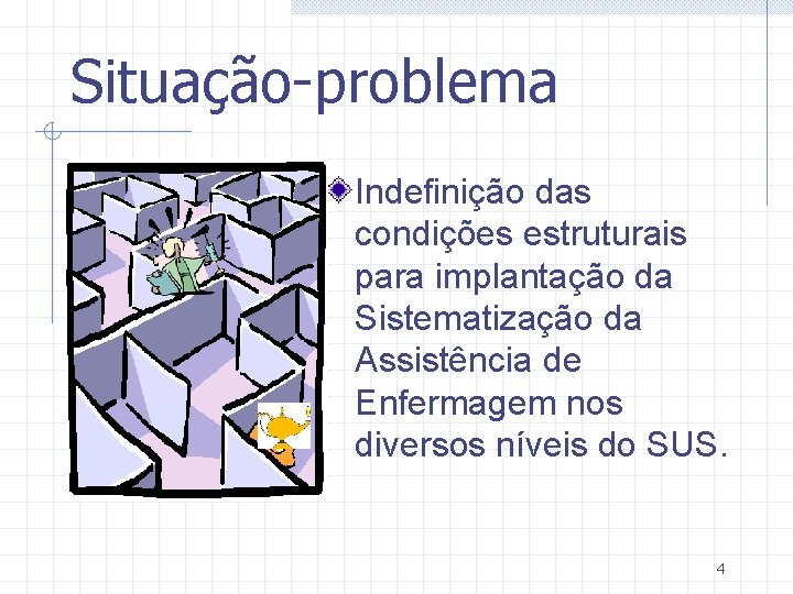 Situação-problema Indefinição das condições estruturais para implantação da Sistematização da Assistência de Enfermagem nos