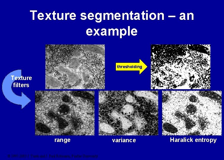 Texture segmentation – an example thresholding Texture filters range © 1997 -2005 J. Turek