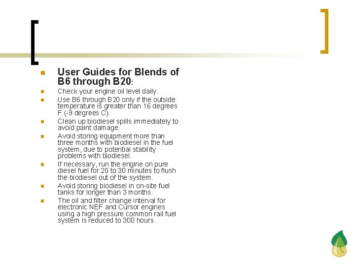 n User Guides for Blends of B 6 through B 20: n Check your