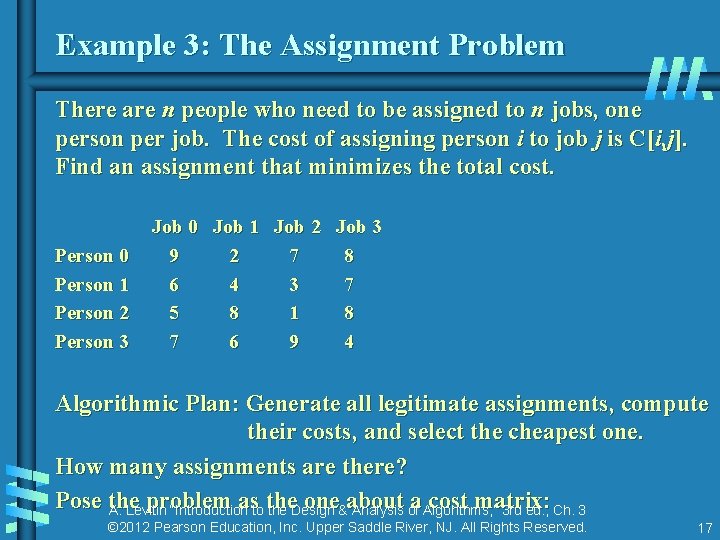 Example 3: The Assignment Problem There are n people who need to be assigned