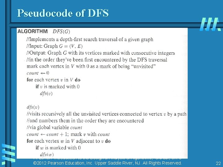 Pseudocode of DFS A. Levitin “Introduction to the Design & Analysis of Algorithms, ”