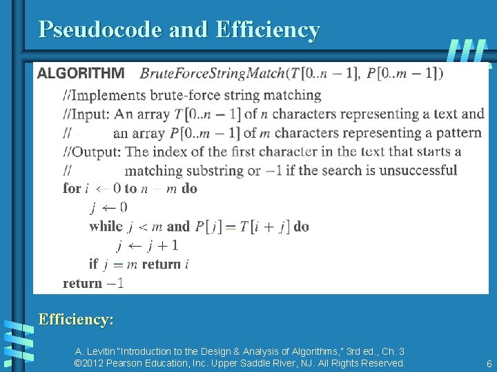 Pseudocode and Efficiency: A. Levitin “Introduction to the Design & Analysis of Algorithms, ”