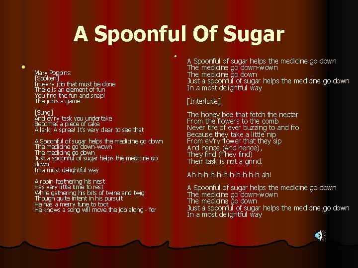 A Spoonful Of Sugar l l Mary Poppins: [Spoken] In ev'ry job that must