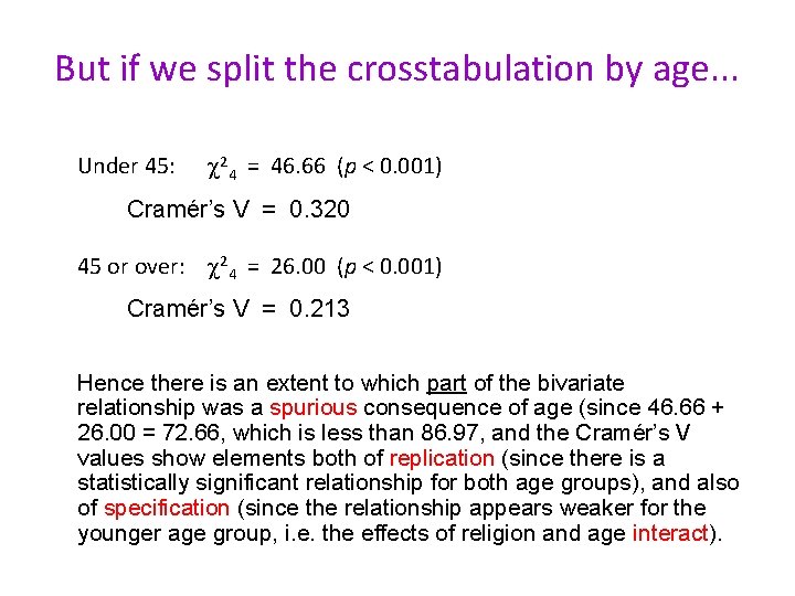 But if we split the crosstabulation by age. . . Under 45: 24 =