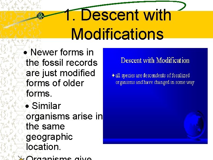 1. Descent with Modifications · Newer forms in the fossil records are just modified