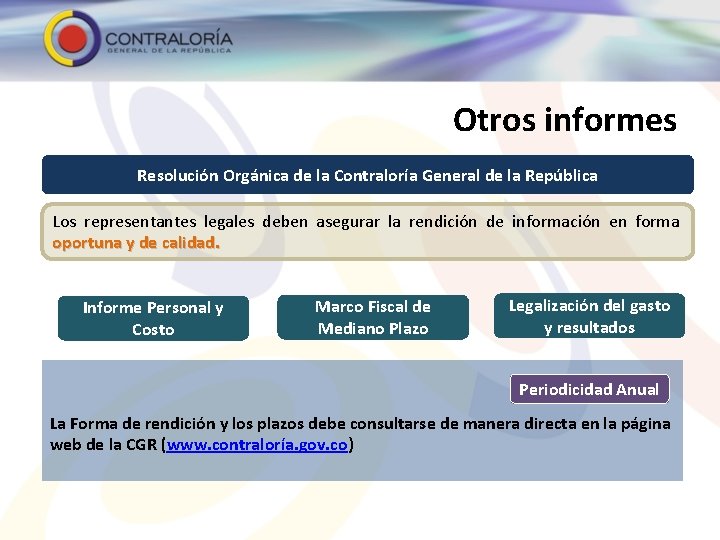 Otros informes Resolución Orgánica de la Contraloría General de la República Los representantes legales