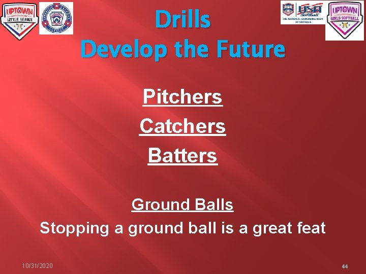 Drills Develop the Future Pitchers Catchers Batters Ground Balls Stopping a ground ball is