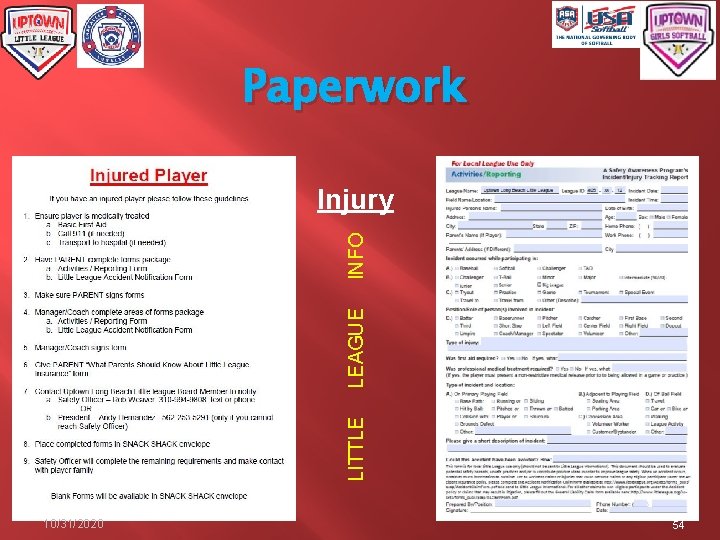 Paperwork LITTLE LEAGUE INFO Injury 10/31/2020 54 