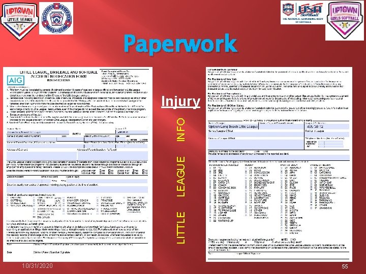 Paperwork LITTLE LEAGUE INFO Injury 10/31/2020 55 