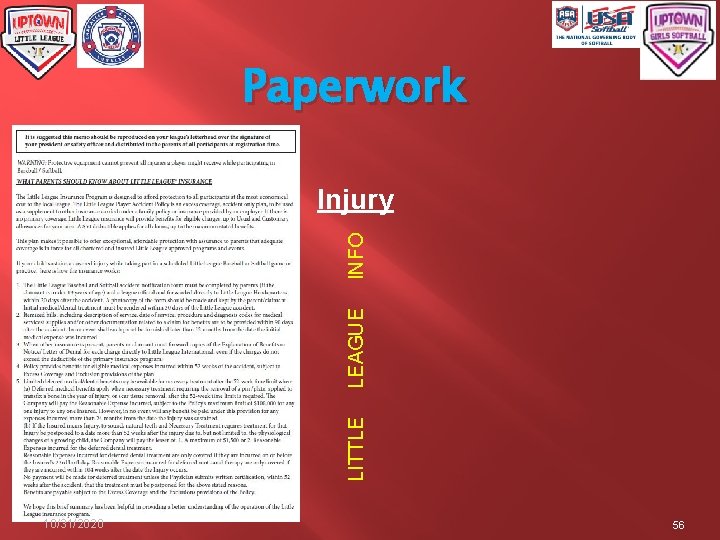 Paperwork LITTLE LEAGUE INFO Injury 10/31/2020 56 