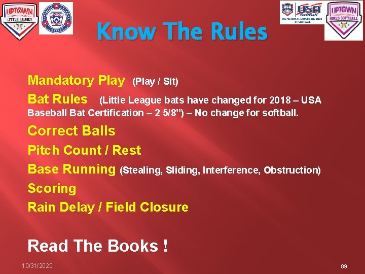 Know The Rules Mandatory Play (Play / Sit) Bat Rules (Little League bats have