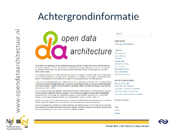 www. opendataarchitectuur. nl Achtergrondinformatie 26 mei 2015 | het Trefpunt | Joep Creusen 