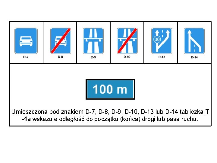 Umieszczona pod znakiem D-7, D-8, D-9, D-10, D-13 lub D-14 tabliczka T -1 a