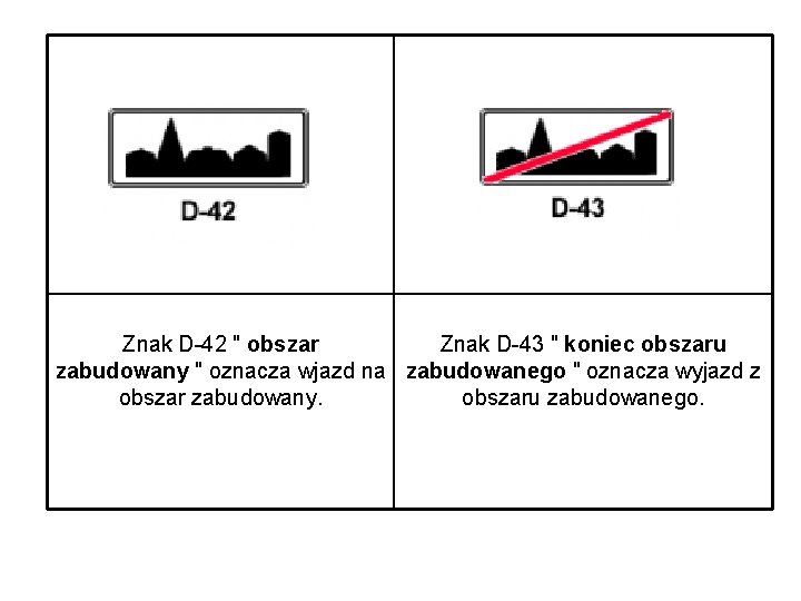 Znak D-42 " obszar Znak D-43 " koniec obszaru zabudowany " oznacza wjazd na