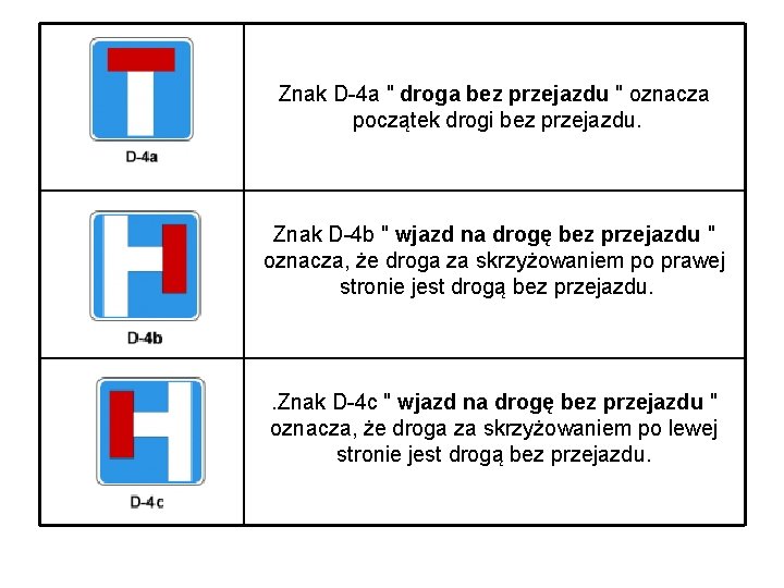 Znak D-4 a " droga bez przejazdu " oznacza początek drogi bez przejazdu. Znak