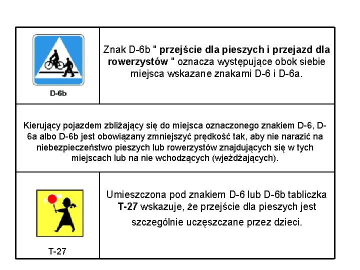 Znak D-6 b " przejście dla pieszych i przejazd dla rowerzystów " oznacza występujące