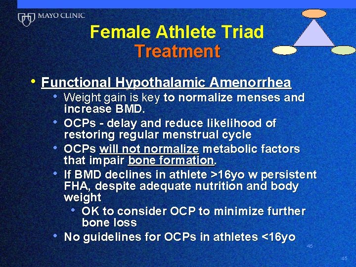 Female Athlete Triad Treatment • Functional Hypothalamic Amenorrhea • Weight gain is key to