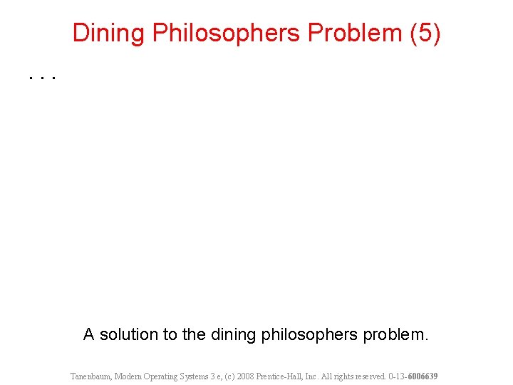 Dining Philosophers Problem (5). . . A solution to the dining philosophers problem. Tanenbaum,