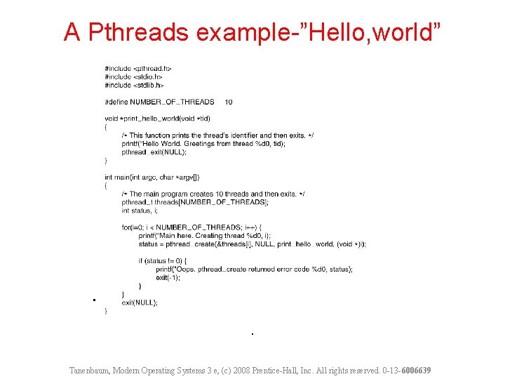 A Pthreads example-”Hello, world” . . Tanenbaum, Modern Operating Systems 3 e, (c) 2008