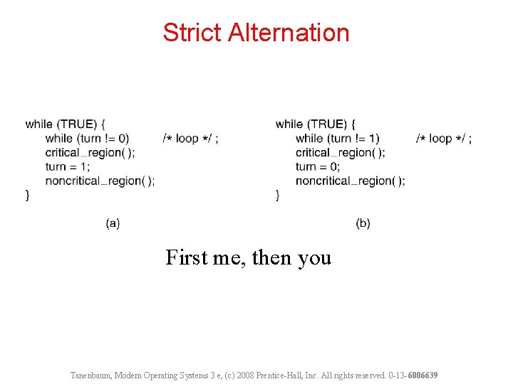 Strict Alternation First me, then you Tanenbaum, Modern Operating Systems 3 e, (c) 2008