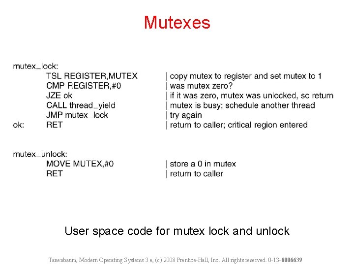 Mutexes User space code for mutex lock and unlock Tanenbaum, Modern Operating Systems 3
