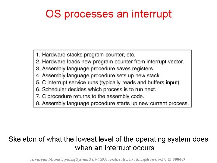 OS processes an interrupt Skeleton of what the lowest level of the operating system