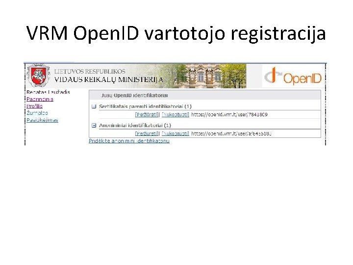 VRM Open. ID vartotojo registracija 