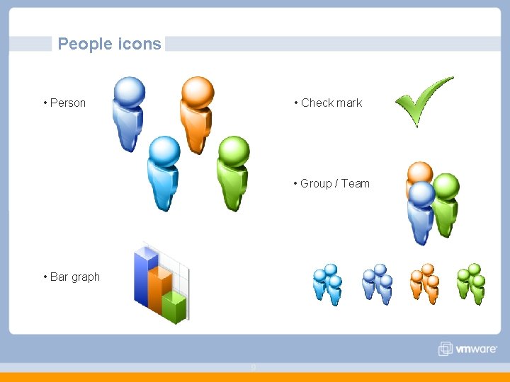 People icons • Person • Check mark • Group / Team • Bar graph