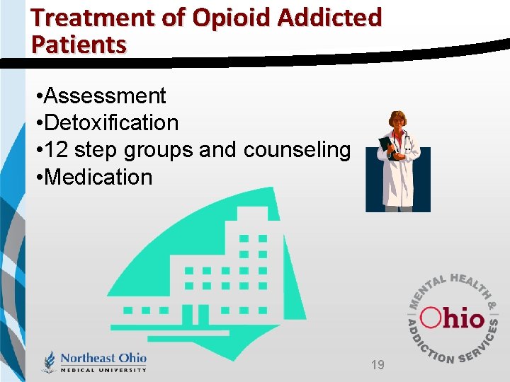 Treatment of Opioid Addicted Patients • Assessment • Detoxification • 12 step groups and