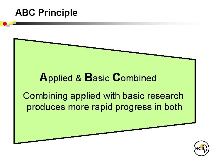 ABC Principle Applied & Basic Combined Combining applied with basic research produces more rapid