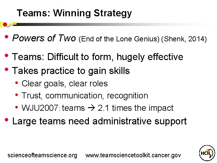 Teams: Winning Strategy • Powers of Two (End of the Lone Genius) (Shenk, 2014)