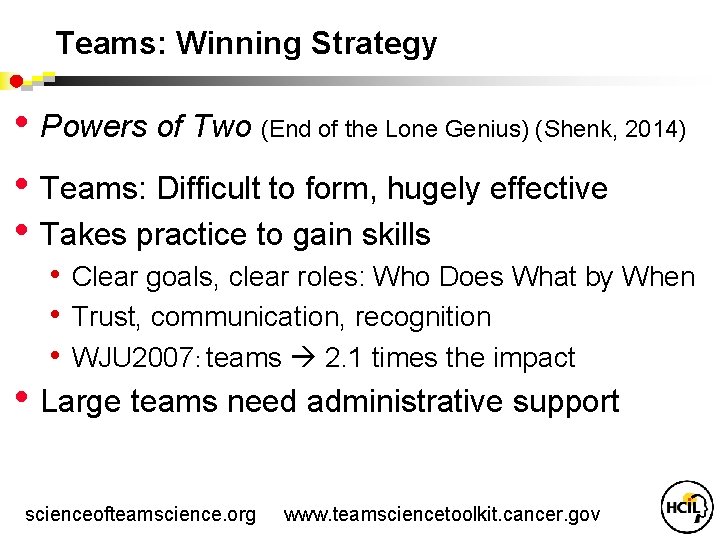 Teams: Winning Strategy • Powers of Two (End of the Lone Genius) (Shenk, 2014)