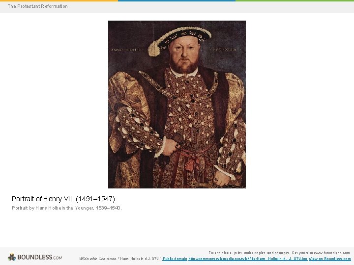 The Protestant Reformation Portrait of Henry VIII (1491– 1547) Portrait by Hans Holbein the