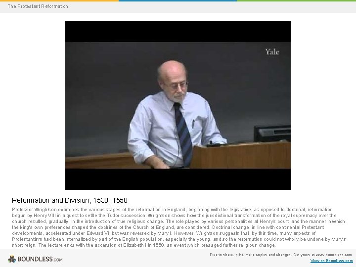 The Protestant Reformation and Division, 1530– 1558 Professor Wrightson examines the various stages of