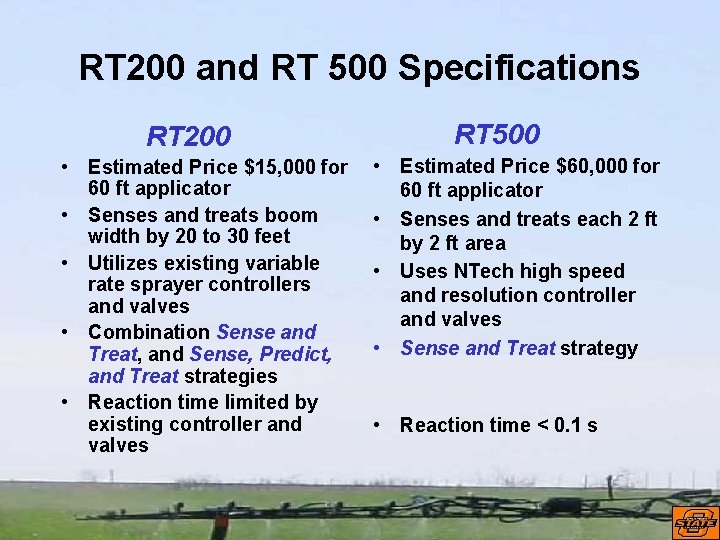 RT 200 and RT 500 Specifications RT 200 • Estimated Price $15, 000 for