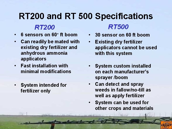 RT 200 and RT 500 Specifications RT 200 • 6 sensors on 60+ ft