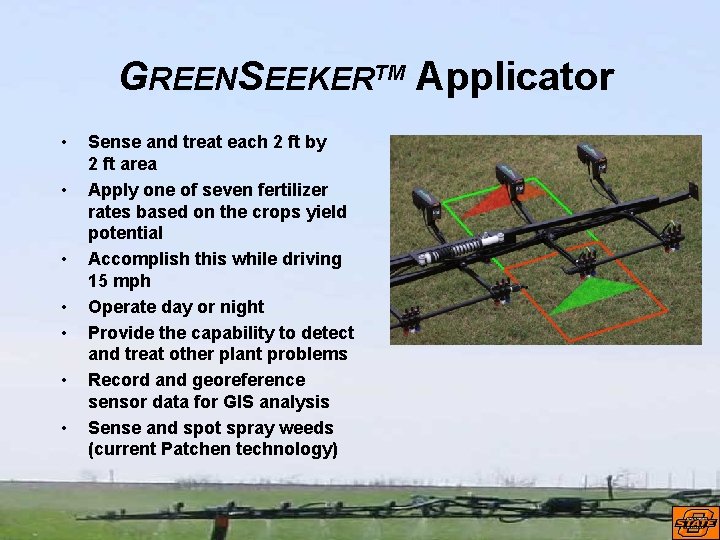 GREENSEEKERTM Applicator • • Sense and treat each 2 ft by 2 ft area