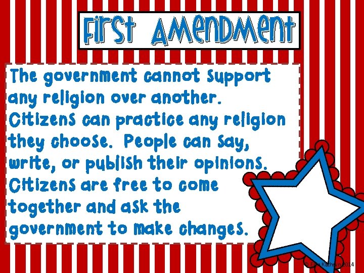 First Amendment The government cannot support any religion over another. Citizens can practice any